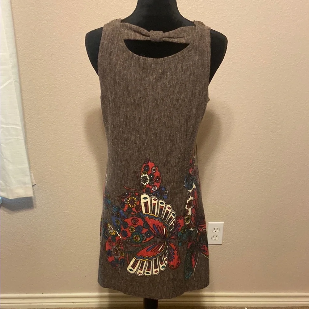 Adore Brown Dress with Colorful Butterfly Pattern - Picture 5 of 9